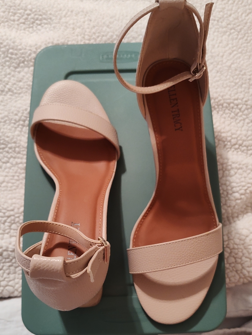 Ellen Tracy Beige Open-Toe Ankle-Strap Heels